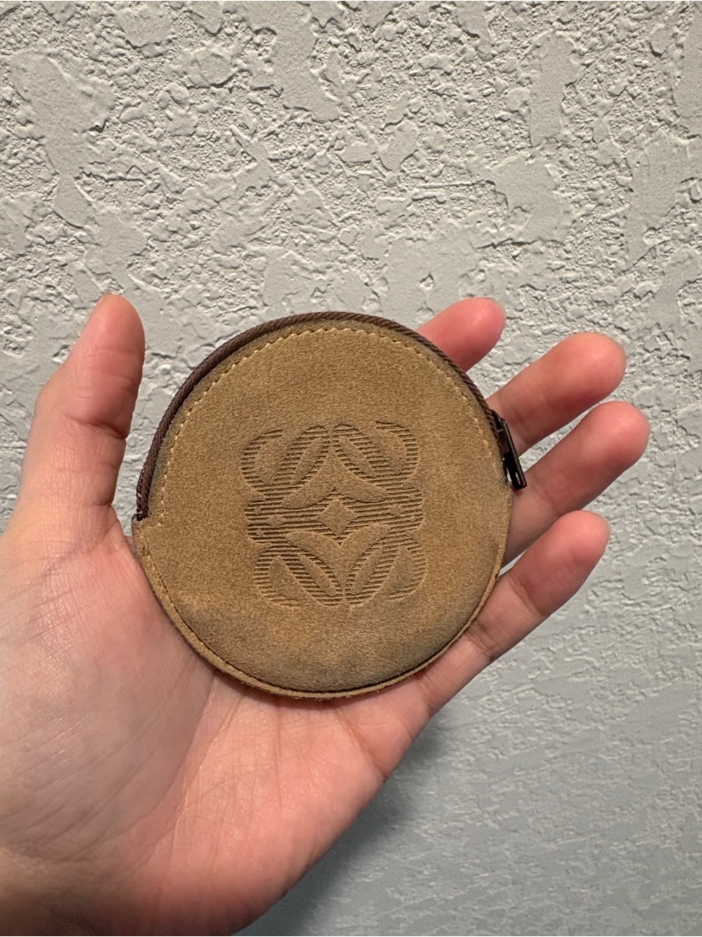 Loewe Suede Leather Round Zip Coin Jewelry Pouch